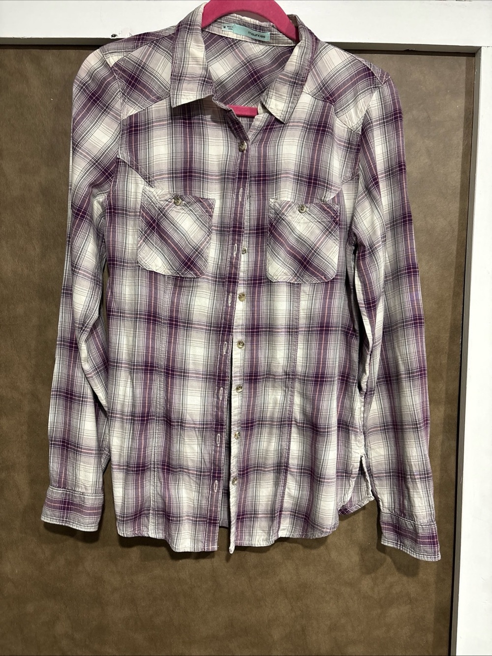 Maurices Purple and White Plaid Button-Down Shirt